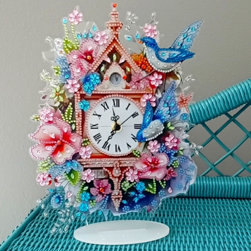 New Handmade Beaded Bird Clock - Picture 1 of 8